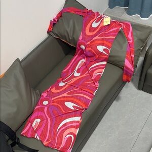Emilio Pucci Pink and Red Swirl Print Long Sleeve Dress